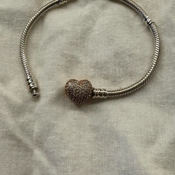 Pandora Pavé Sterling Silver Bracelet w 14k rose gold-plated heart clasp - - Picture 13 of 15